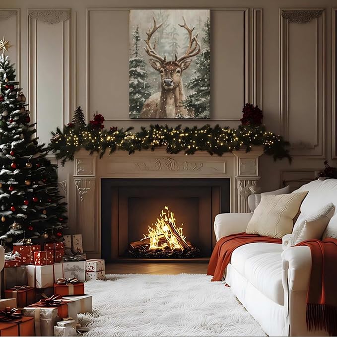 Christmas Canvas Wall Art – Winter Wall Decor for Living Room & Bedroom – Framed Christmas Pictures & Posters for Home Decorations