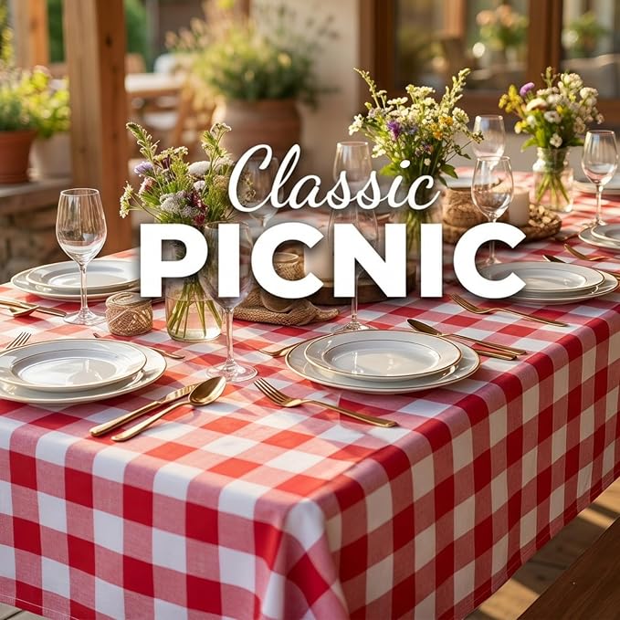 ShinyBeauty Checked Square Tablecloth 54x54-Inch Red and White | Buffalo Plaid Fabric Washable Cotton Table Cover for Dining Room Card Table - Gingham Rustic Lattice Christmas Decor