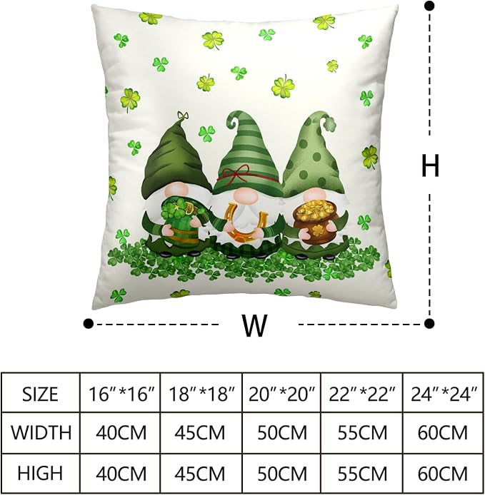 Lucky Shamrocks Gnomes Pillow Cases 20x20 Set of 2 March Holiday Throw Pillow Covers Soft Cotton Blend Cushion Case St Patricks Day Decorations for Couch Sofa Bedroom Home