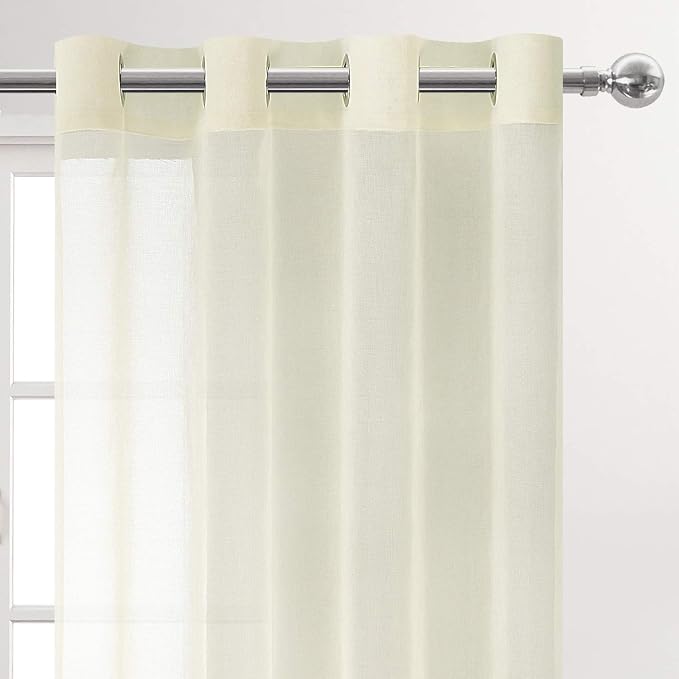DWCN Ivory Sheer Curtains Linen Look Semi Transparent Voile Grommet Curtains for Living Room Bedroom Drapes 52 x 45 inch Length, Set of 2 Panels