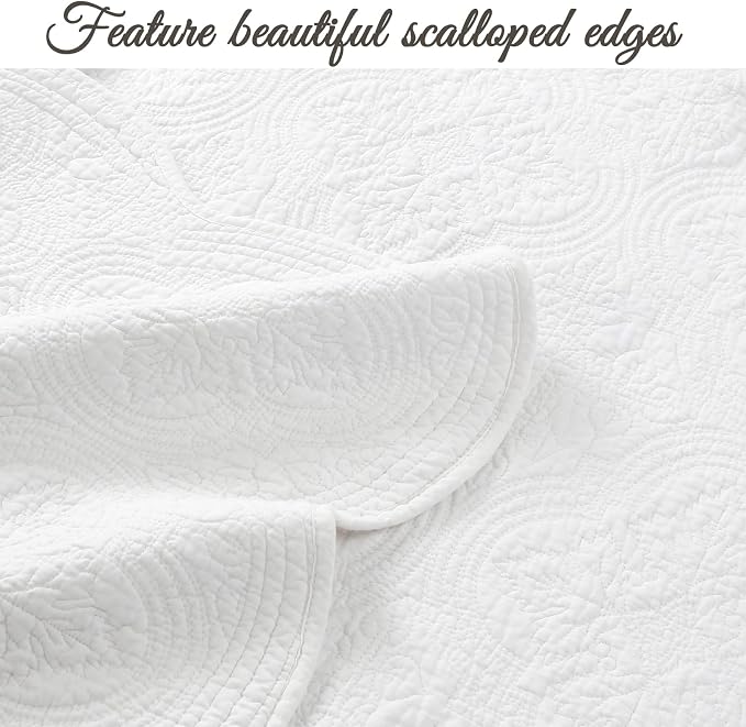 Cozy Line Home Fashions 100% Cotton Victorian Medallion Solid White Matelasse Embossed Bedding Quilt Set, Reversible Lightweight Bedspread, Coverlet for All Season (Oversized Queen - 3 piece)