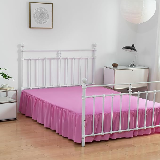 Bed Skirt Full Size Ruffled Bed Skirts with Split Corners | 14 Inch Drop Dust Ruffle Bed Skirt with Platform, Pink
