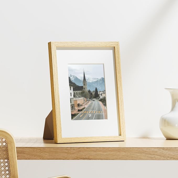 Vittanly 9x12 Picture Frames Set of 9 for Wall or Tabletop Display, OAK | Display Pictures 6x8 with Mat or 9x12 without Mat, Engineered Wood with Shatter Resistant Plexiglass, Gallery Photo Frames