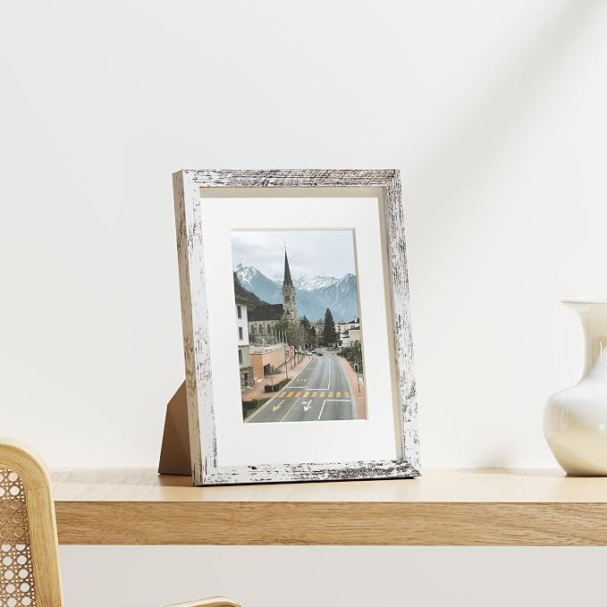 Vittanly 8.5x11 Picture Frames Set of 9, Wall & Tabletop, Distressed White | Certificate Frame Display Pictures 6x8 with Mat or 8.5x11 without Mat, Diploma Document Degree Frames, Engineered Wood