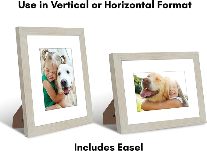 Americanflat 8x10 Picture Frame with Shatter-Resistant Glass - Use as 5x7 Frame with Mat or Display 8x10 Photo Without Mat - Signature Collection - Picture Frames for Tabletop and Wall - Light Wood
