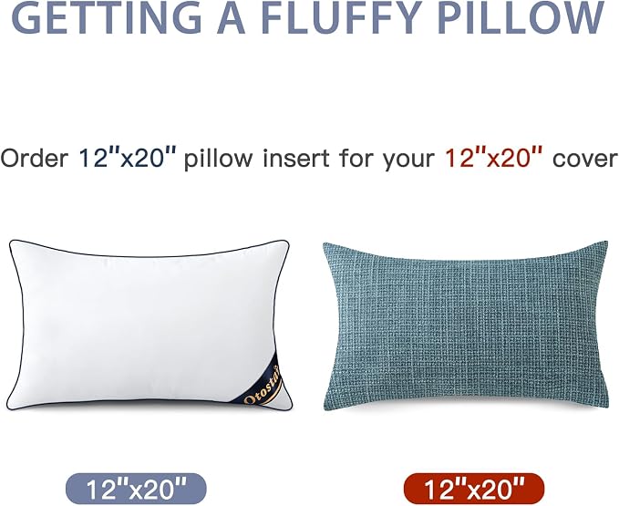 OTOSTAR Synthetic Down Pillow Inserts 12 x 20 (Pack of 4, White), Down Alternative Throw Pillows Inserts with 100% Cotton Cooling Cover Soft Fluffy Pillows for Bed Sofa Couch