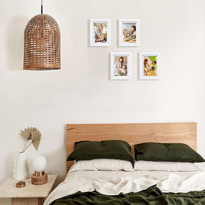 Egofine 5x7 Picture Frames Set of 4, Made of Solid Wood Covered by Plexiglass 3.5x5 and 4x6 with Mat or 5x7 without Mat, for Table Top Display and Wall Mounting Photo Frame White