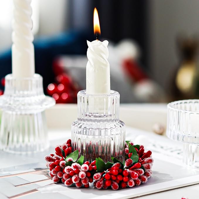 Ribbed Glass Candlestick Holders 6PCS Clear Candle Stick Holders for Tealight Taper Candles Dining Table Centerpieces Holiday Decoration