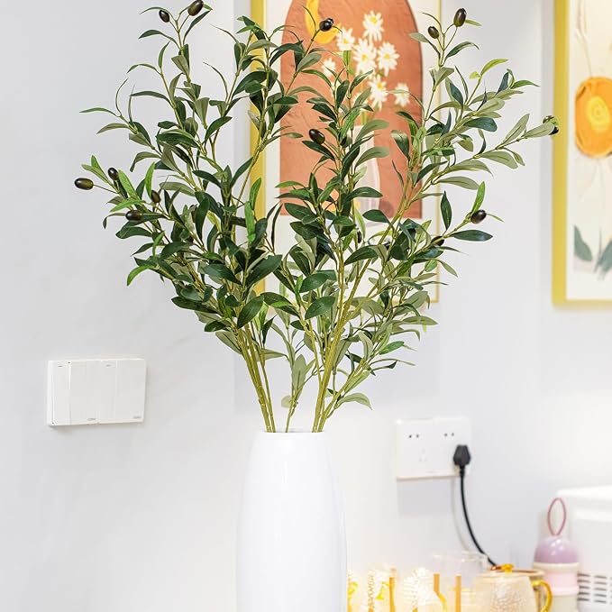 Heleze 39 Inch Artificial Olive Branch Greenery Stems Fake Plants with 222 Leaves for Vase Faux Olive Branches Home Decor Indoor 2PCS