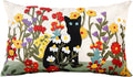 Embroidered Lumbar Pillow Cover - 20x12 Decorative Pillow Cover with Zipper Aesthetic Cute Design Boho Spring Summer Throw Pillowcase for Living Room Couch Sofa Bed, Flower Cats