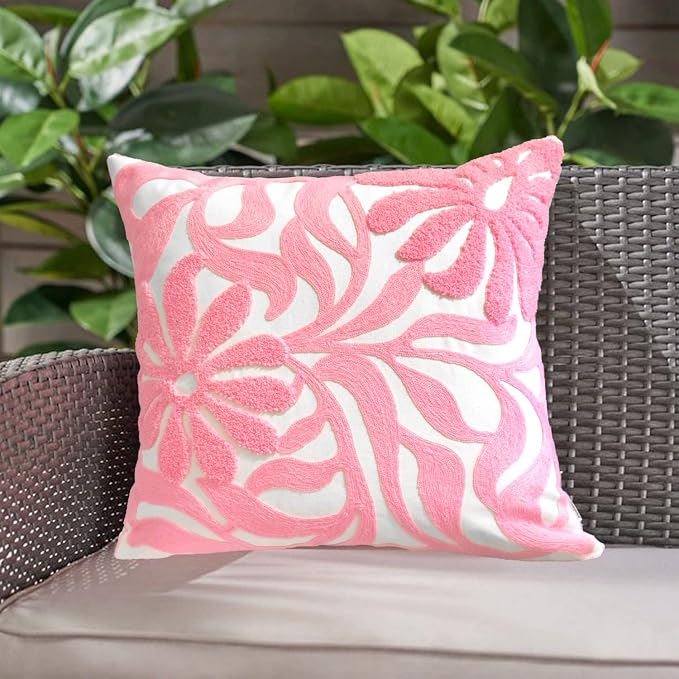 Alysheer Floral Embroidered Throw Pillow Cover 18"x18" 1pc, Light Pink