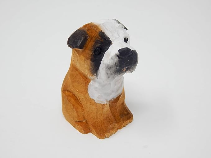 Selsela English Bulldog Wooden Figurine – Hand-Carved Miniature Puppy Dog Statue, Small Pet Canine Sculpture, Handmade Home Decor & Collectible Gift