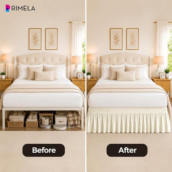 Butter Yellow Bed Skirt King Size 12" Drop, Elastic Wrap Around Bedskirt | Solid Ruffled, Easy to Use, No Mattress Lifting, Wrinkle & Fade Resistant, with Adhesive Strips, Machine Wash/Dry/Iron