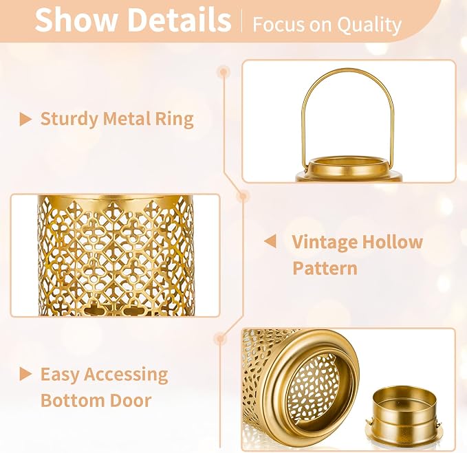 NUPTIO Decorative Candle Lanterns Gold, 2 Pcs Tea Light Candles Holders