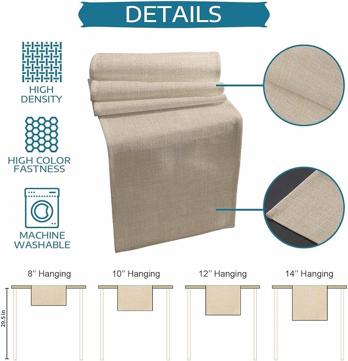 Beige Linen Bottom Table Runner 16x72 Inches Long Solid Color Farmhouse Cotton Linen Table Runner Burlap Style Farmhouse for Dinner Party Tabletop Decorations