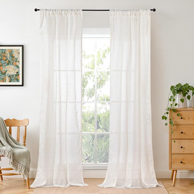 BGment Linen Curtains for Living Room 38X84 Inch Length, Semi Sheer Drapes | Lightweight Rustic Country Window Drapes Textured for Bedroom Farmhouse Dining Room Decor with Rod Pocket, 2 Panels Set