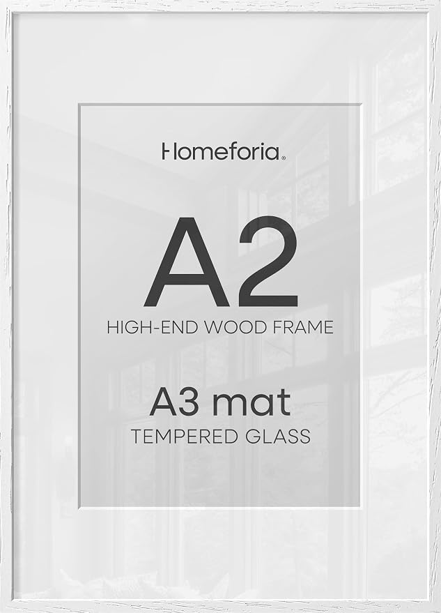 Homeforia A2 White Oak Picture Frame, High-End Wood, A3 Mat, Glass