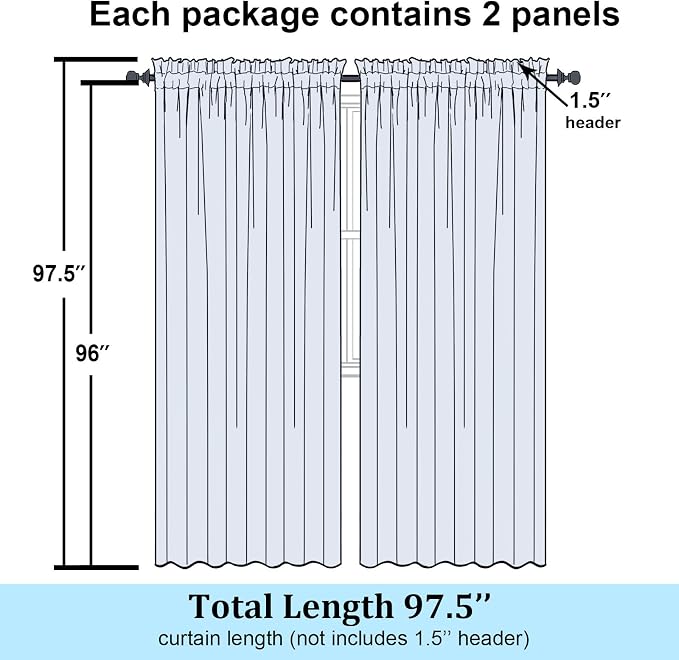 Simplebrand Ivory Sheer Curtains 96 Inches Long, Light Filtering Rod Pocket Solid Color Window Sheer Curtain Panels, Elegant Curtains & Drapes for Living Room, Bedroom 2 Panels (Ivory, 59" W x 96" L)