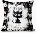 Funny Black Cat Pillow Covers 18x18, Black Cat Decor, It's Fine I'm Fine Everything is Fine Decorative Throw Pillow Covers Pillowcases for Bedroom Living Room Home Decor