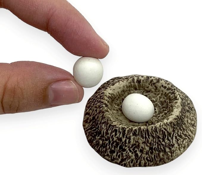 WitnyStore Tiny 1⅞" Ostrich Eggs in Nest African Flightless Bird Figurine - Miniature Hand Made Ceramic Birds Porcelain Animals Cute Decorative Figures Collectible Figurines for Terrarium Décor Gifts