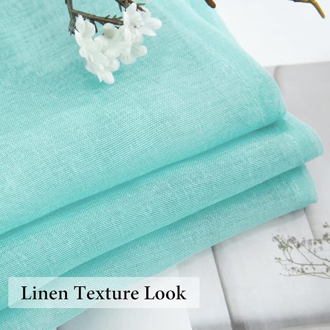 MIULEE Sheer Curtains 24 inch Length Kitchen Window Curtains Over Sink, Rod Pocket Short Small Cafe Curtains Linen Textured Light Filtering Half Window Curtains 2 Panels, Turquoise Aqua Blue