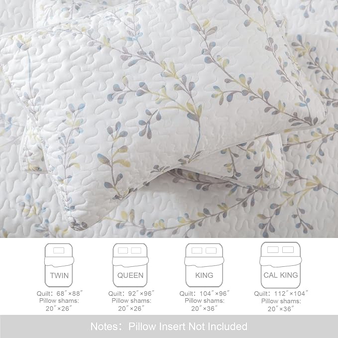 Exclusivo Mezcla Reversible Boho Quilt King Size White | Lightweight Soft Bedspreads, All Season Flowers Coverlet Bedding Set, Printed Floral Pattern, 1 Quilt and 2 Pillow Shams