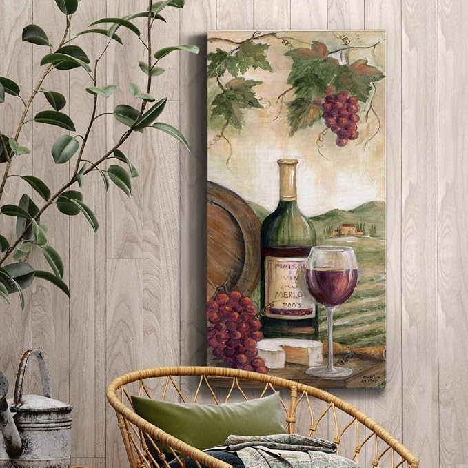 Renditions Gallery Canvas Wall Art Modern Paintings Decorations Country Red Wine Romantic Nature Wall Hanging Vintage Canvas Artwork for Bedroom Office Kitchen Prints - 12"x24" LT43
