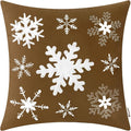 BRAWARM Christmas Pillow Cover 18 X 18 Inches, Brown Snowflake Embroidered Pillow Cover, Soft Velvet Decorative Throw Pillow for Couch Bed Sofa Living Room Home