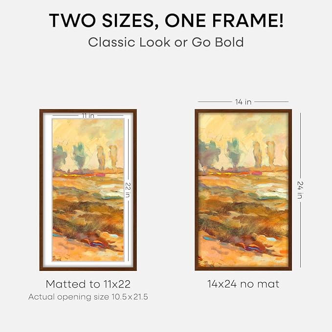Homeforia 14x24 Brown Oak Picture Frame, High-End Wood, 11x22 Mat, Glass