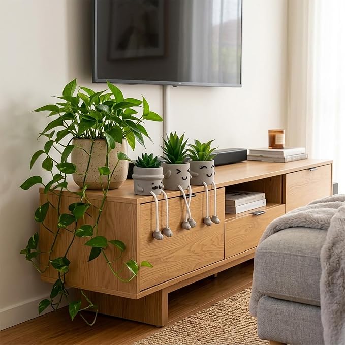 3 Pack Cute Fake Succulent Plants with Hanging Legs, Funny Desk Decor for Women, Small Artificial Plants in Funny Cement Pots, Cute Shelf Sitters for Office Desk Home Decorations