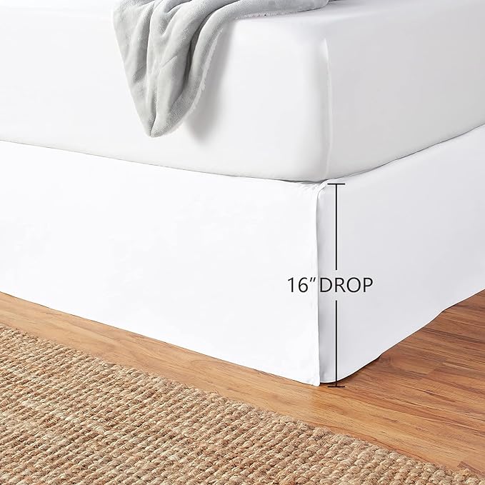 Amazon Basics Lightweight Pleated Dust Ruffle Bed Skirt, Full, Bright White, Wrinkle and Fade Resistant, Machine Washable, Polyester (Pack of 8)
