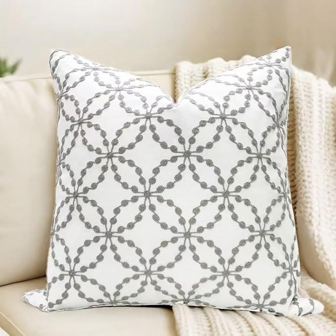 Slow Cow Embroidery Pillow Cover Pillowcase Decorative Throw Pillow Cover for Couch Sofa 20 x 20 Inches Grey