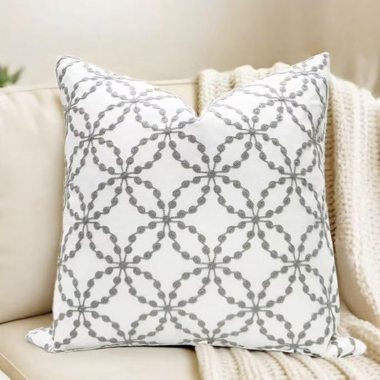 Slow Cow Embroidery Pillow Cover Pillowcase Decorative Throw Pillow Cover for Couch Sofa 20 x 20 Inches Grey