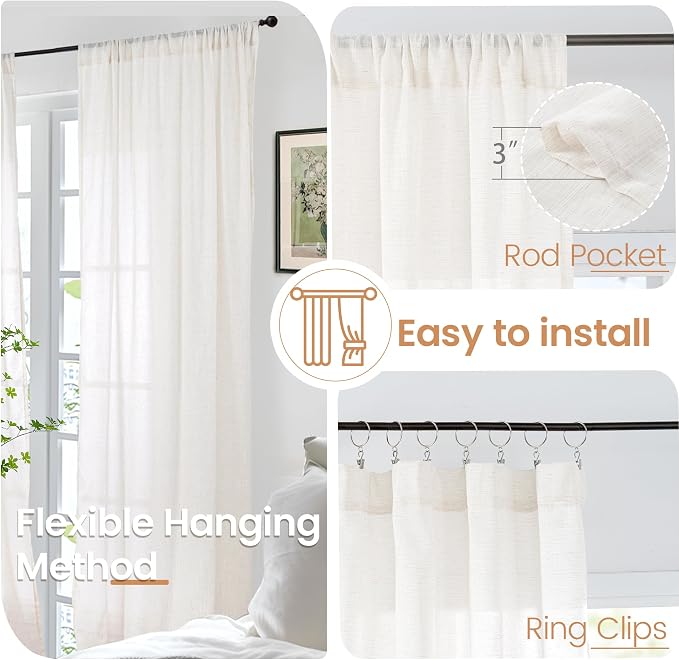 BGment 42X84 Inches Long Linen Curtains for Living Room 2 Panels Set | Textured Light Filtering Drapes Semi Sheer for Bedroom Country Lightweight Rustic with Rod Pocket