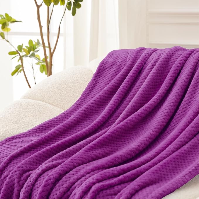 Exclusivo Mezcla Fleece Throw Blanket Extra Large, Super Soft and Warm Blankets for Couch, Sofa and Bed Waffle Textured, Cozy, Fuzzy and Lightweight (Purple, 50x70 Inches) | Lightweight Soft Blanket for Sofa, Bed, Living Room, Plush Fluffy Throw for Ho...