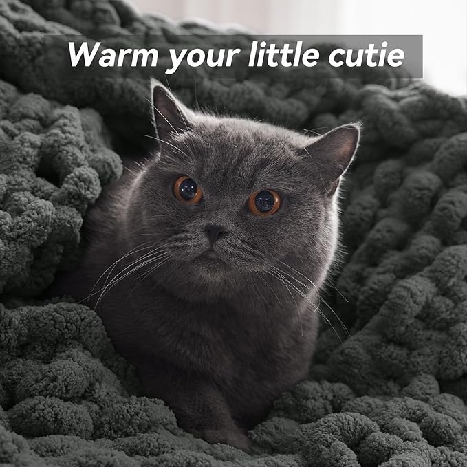 Negwoo Chunky Knit Throw Blanket, Knitted Throw Chenille Yarn, 60"*80" | Soft Thick Cable Knitted Blankets, Handmade Big Thick Blanket, Machine Washable Cute Comfy Blanket for Home Decor, Dark grey