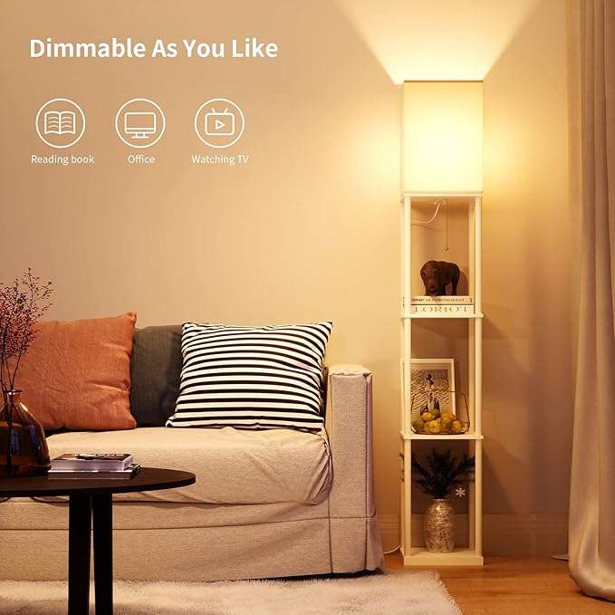 SUNMORY Floor Lamp with Shelves, Standing Lamps for Living Room, White