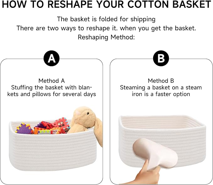 MiniArk Small Storage Baskets for Organizing | Closet Organizer Bins | Shelf Toy Basket | Woven Rope Baskets | Cube Decorative Box | Shallow Basket | 11.5x7.5x4.7” | 3 Packs Off White