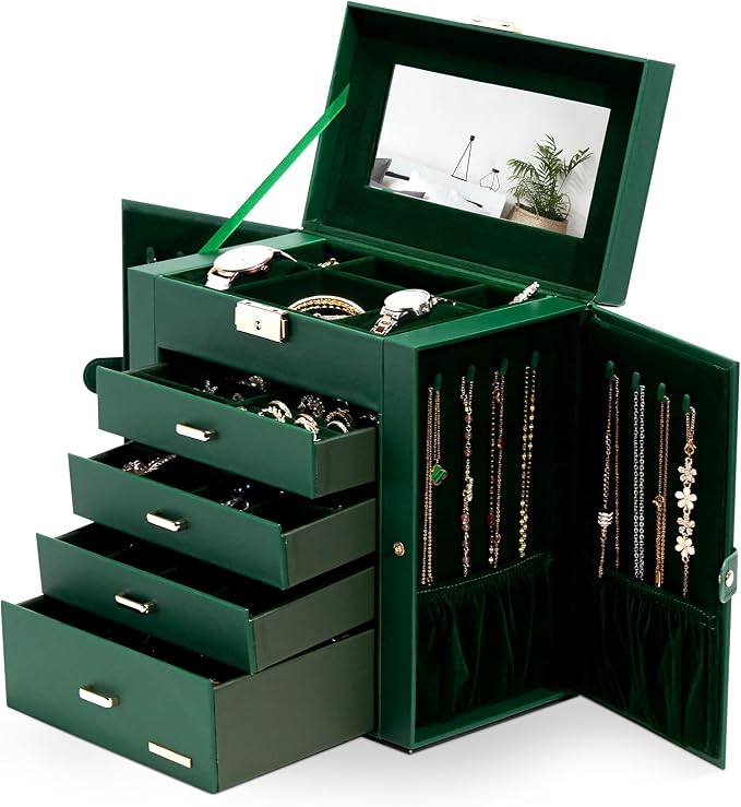 Homde Large Jewelry Box for Women: 5-Layer Organizer with Lock for Dresser | Separated Storage for Necklace Earring Ring Watch to Sort Daily Jewelry - Keep Vanities Tidy - Suitable for Birthday Gift