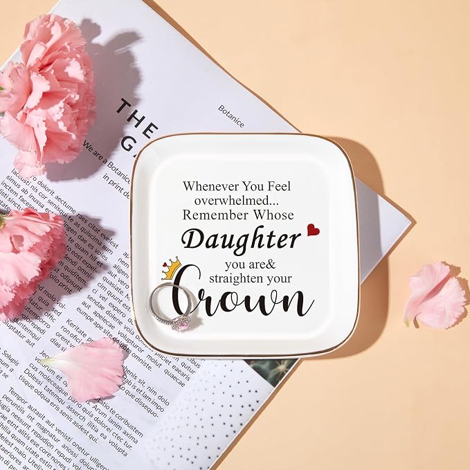 PUDDING CABIN Daughter Gifts from Mom Dad Straighten Your Crown Ring Dish Gifts for Daughter Adult Birthday Mother's Day Graduation Christmas