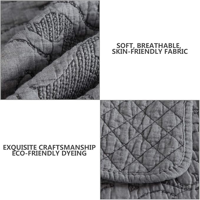Travan 3-Piece King Quilt Set Quilted Bedspread Oversized Microfiber Lightweight Bedspread Coverlet Set with Shams Bedding Set for All Season, Grey, King