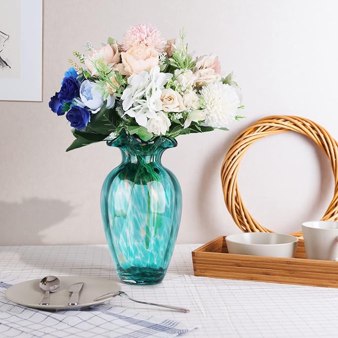 Hand-Blown Glass vase, Featuring a Distinctive Wide-Mouth Design. A Modern Glass Art piece Ideal for Centerpiece Floral Arrangements in Living Rooms, Kitchens, Weddings, Dining Tables, and Offices.