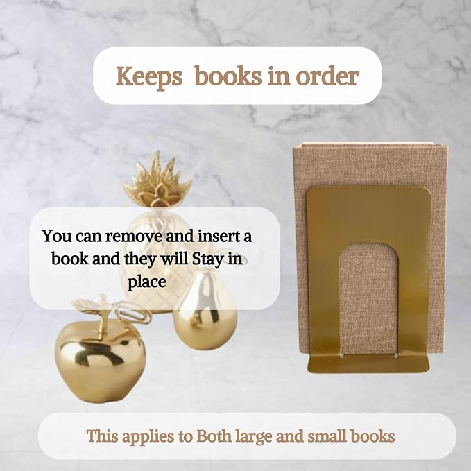 Alessk Dark Matte Gold Metal Bookends for Shelves – Heavy Duty Decorative Bookends for Heavy Books – Modern Book Ends for Office Bookshelf- has 3 Non-Slip Pads at the Bottom – 2Pairs (4 Pieces)