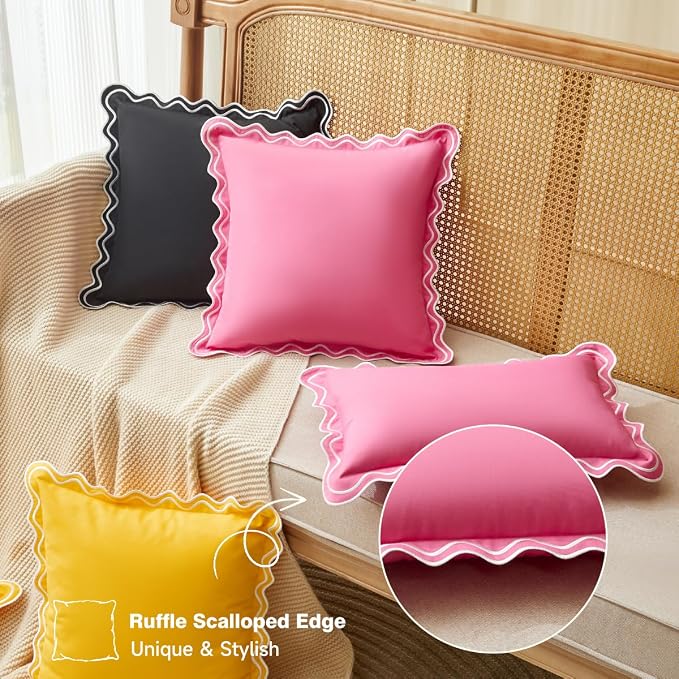JOJOGOGO Yellow Scalloped Outdoor Lumbar Pillow Covers 12x20 Set of 2