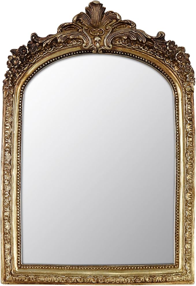 Small Decorative Arched Mirror, Vintage Gold Resin Frame, 6.8 x 10 inches, Wall or Tabletop (Vintage Gold, 6.8 X 10 inches)