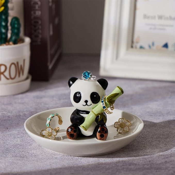 Panda Ring Holder Jewelry Dish, Ceramic Jewelry Holder Ring Dish Jewelry Tray, Panda Gifts for Women Birthday Engagement Wedding Christmas