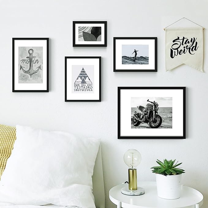 8.5x11 Picture Frame Sef of 10, for Wall Gallery Decor, Black | Display Pictures 6x8 with Mat or 8.5 x 11 Without Mat, Hanging or Tabletop Display, Photo Frame Collage