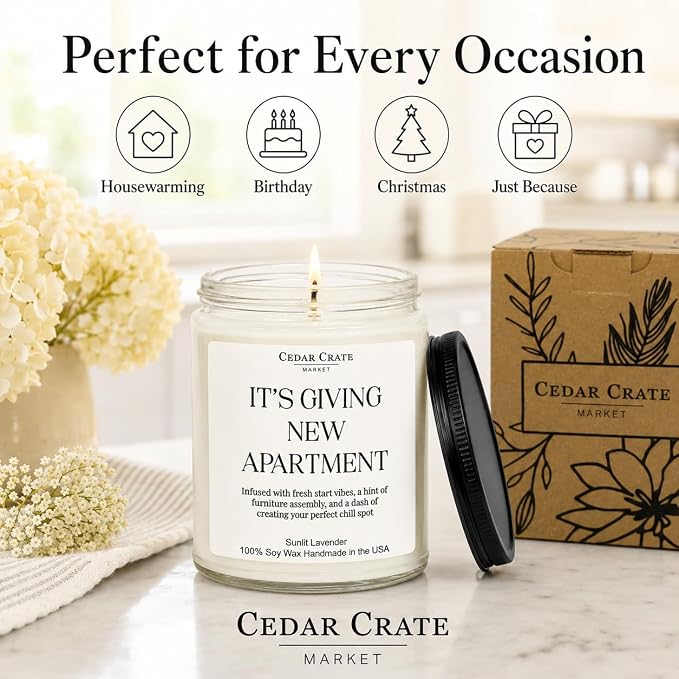 House Warming Gifts New Home – Funny Housewarming Candle for Women, Men, Couples – New Apartment Gift, First Home Present, 100% Soy, Lavender Scent, Cotton Wick, Reusable Jar, Gift Box – Made in USA