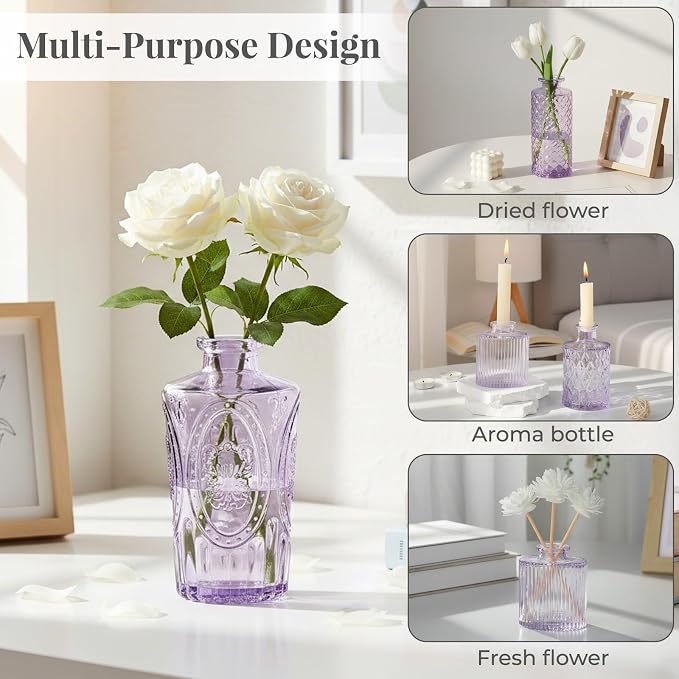 BEAHOT Bud Vase in Bulk - Flower Vases for Wedding Decorations, Glass Vase for Table Decorations, Small Vase for Home, Mother's Day, Centerpieces, Party, Office (12pack,Purple)