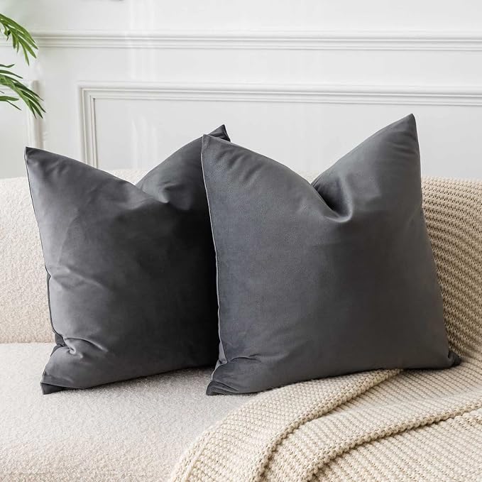 JUSPURBET Decorative Velvet Throw Pillow Covers 20x20 Set of 2,Dark Gray